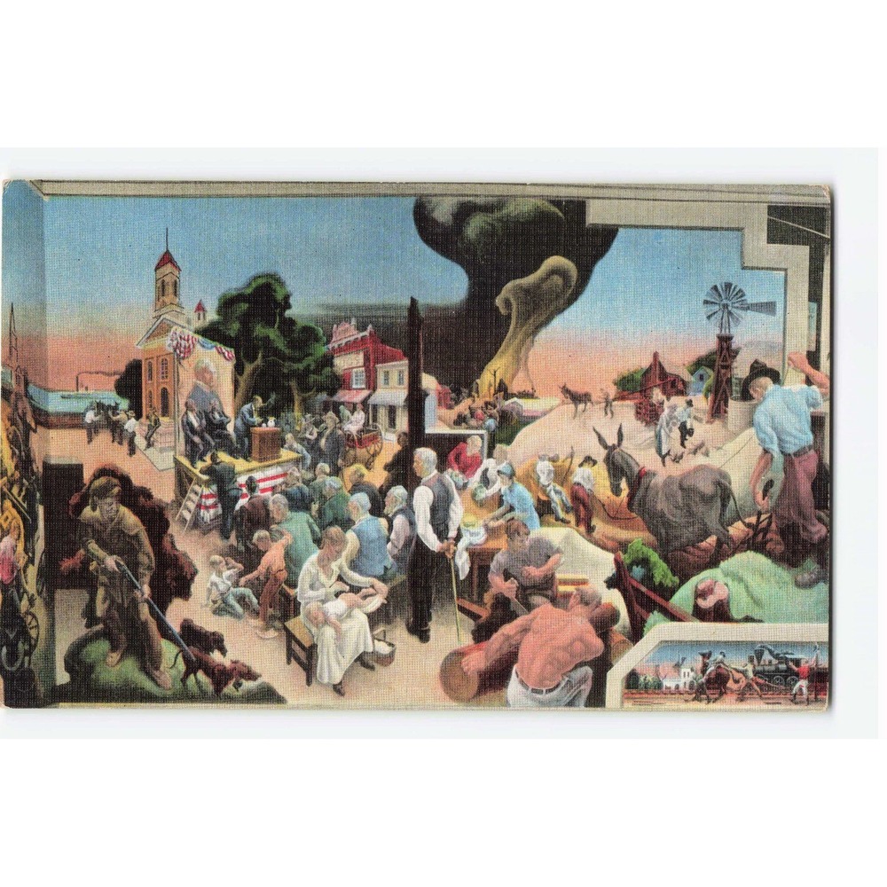 Thomas Hart Benton Missouri State Capitol Political Scene Linen Postcard VG+